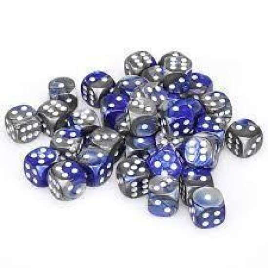 Chessex Gemini 12Mm D6 Dice Blocks With Pips Dice Blocks (36 Dice) - Blue-Steel With White