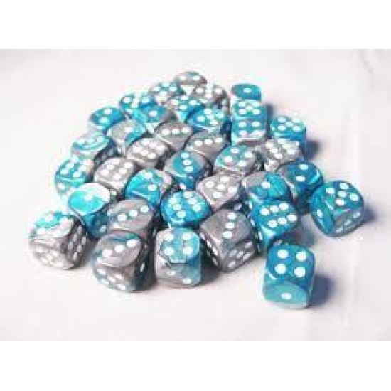 Chessex Gemini 12Mm D6 Dice Blocks With Pips Dice Blocks (36 Dice) - Steel-Teal With White