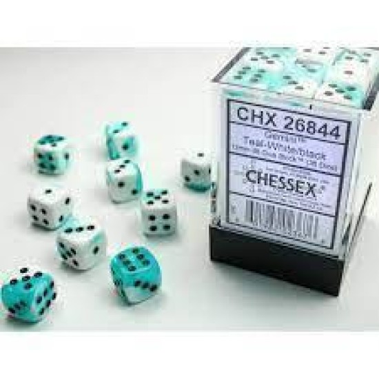 Chessex Gemini 12Mm D6 Dice Blocks With Pips Dice Blocks (36 Dice) - White-Teal With Black