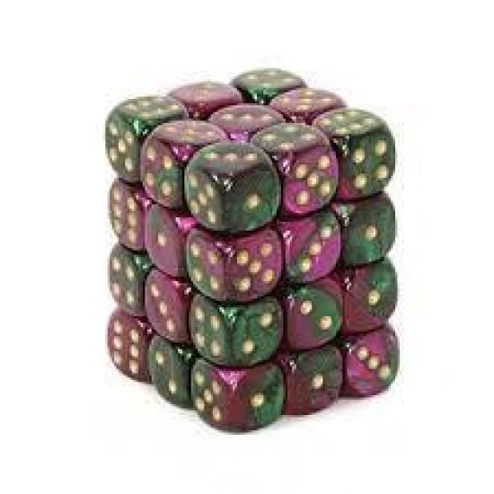 Chessex Gemini 12Mm D6 Dice Blocks With Pips Dice Blocks (36 Dice) - Green-Purple With Gold
