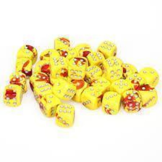 Chessex Gemini 12Mm D6 Dice Blocks With Pips Dice Blocks (36 Dice) - Red-Yellow With Silver