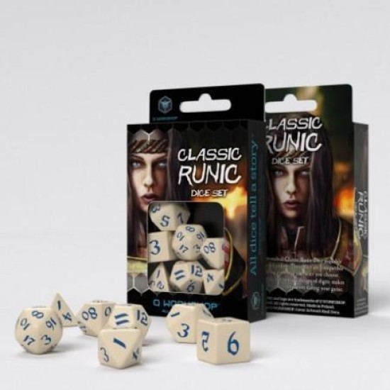 Classic Runic - Beige  And  Blue Dice Set (7)
