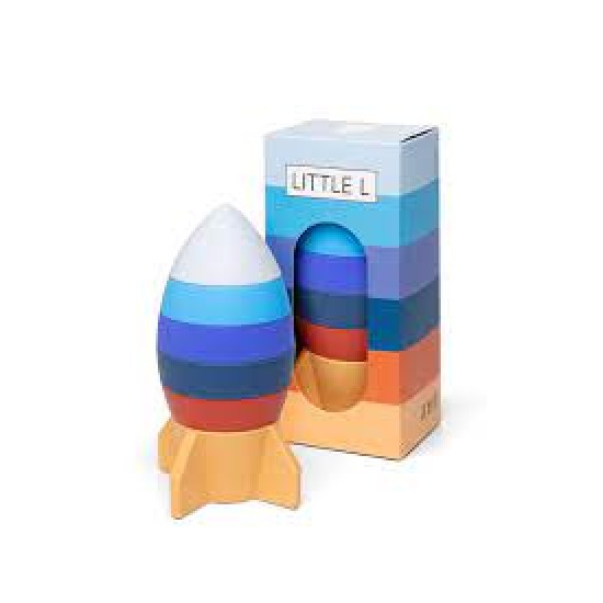 Little L - Stapeltoren Raket - Blauw En Oranje