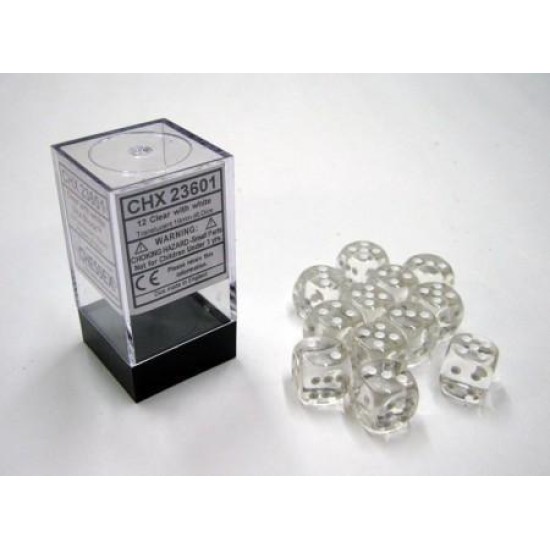 Dice Set Trans Clear/White 16Mm (12)
