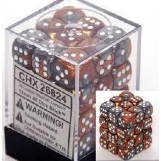 Chessex Gemini 12Mm D6 Dice Blocks With Pips Dice Blocks (36 Dice) - Copper-Steel With White