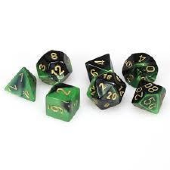 Chessex Gemini Polyhedral 7-Die Set - Black-Green With Gold