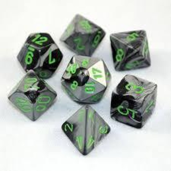 Chessex Gemini Polyhedral 7-Die Set - Black-Grey With Green