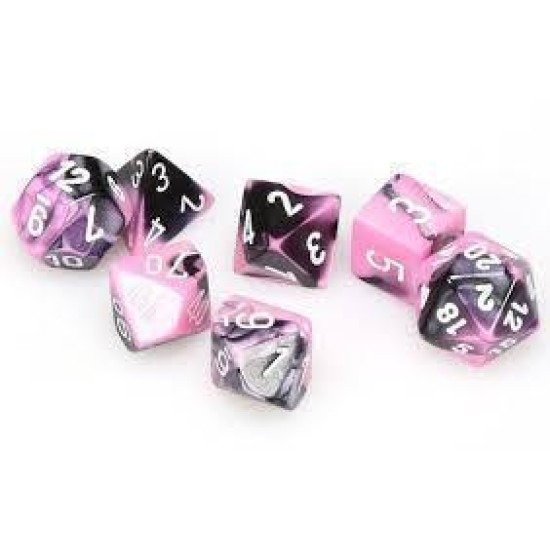 Chessex Gemini Polyhedral 7-Die Set - Black-Pink With White