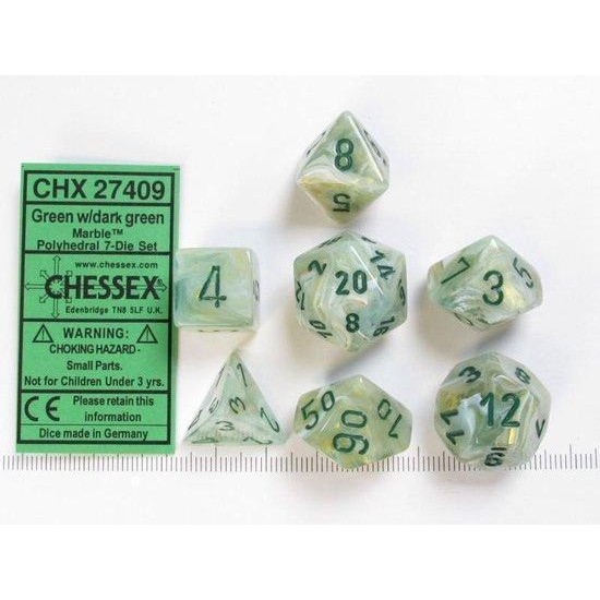 Chessex Marble 7-Die Set - Green With Dark Green