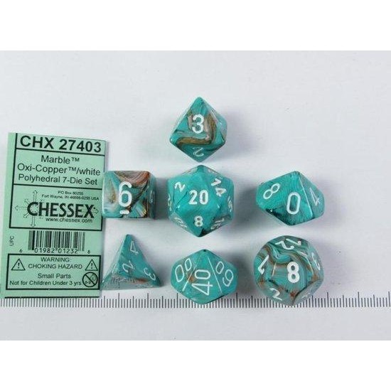 Chessex Marble Polyhedral 7-Die Set - Oxi-Copper With White