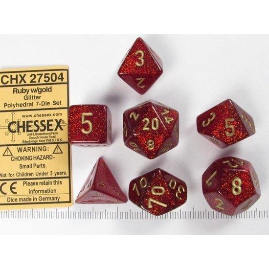 Chessex Glitter Polyhedral 7-Die Set - Ruby With Gold
