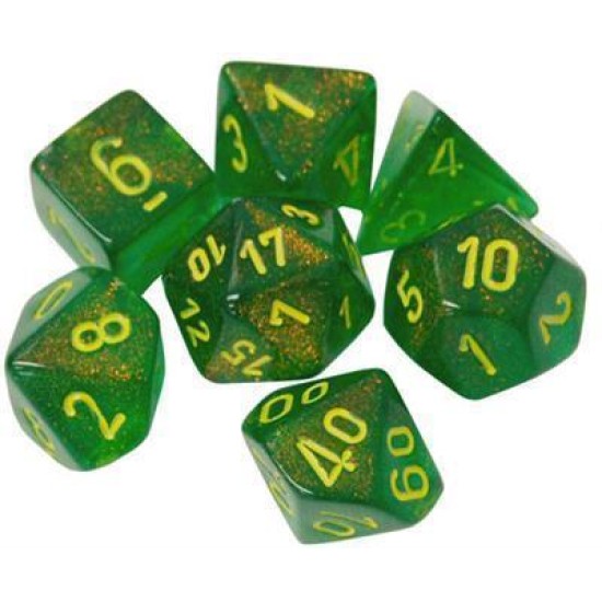 Chessex Borealis Polyhedral 7-Die Set - Maple Green With Yellow