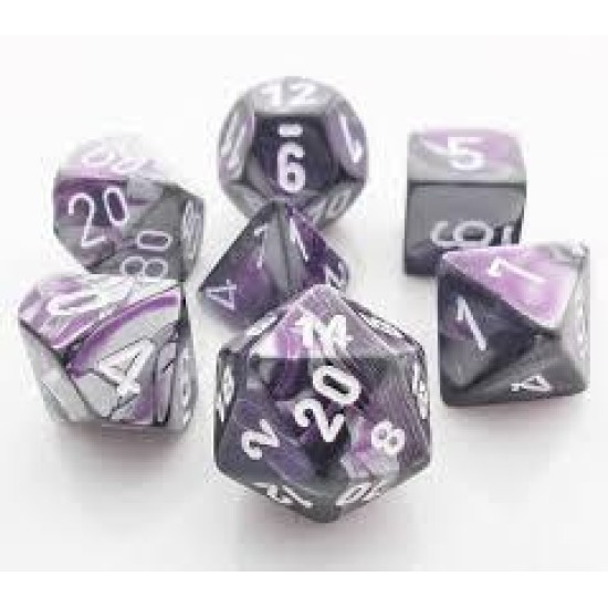 Chessex Gemini Polyhedral 7-Die Set - Purple-Steel With White