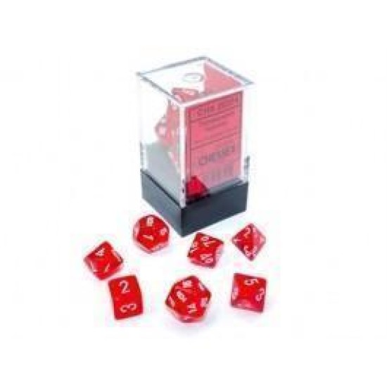 Translucent Mini-Polyhedral Red/White Dobbelsteen Set (7 Stuks)