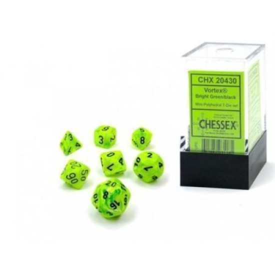 Vortex Mini-Polyhedral Bright Green/Black Dobbelsteen Set (7 Stuks)