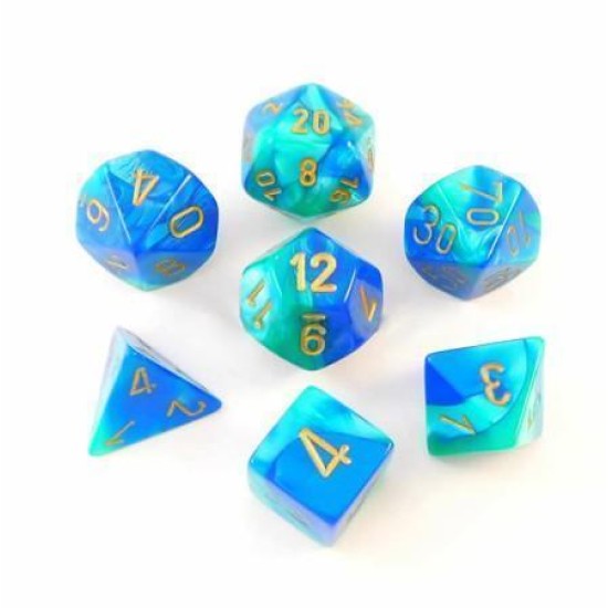 Dice Set Gemi Poly Blue-Teal With Gold (7)