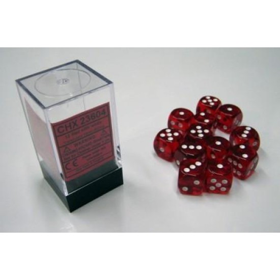 Dice Set Trans Red/White 16Mm (12)