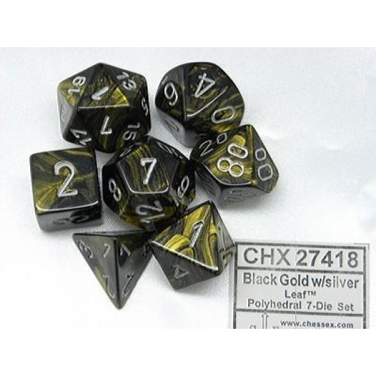 Chessex Leaf 7-Die Set - Black Gold With Silver