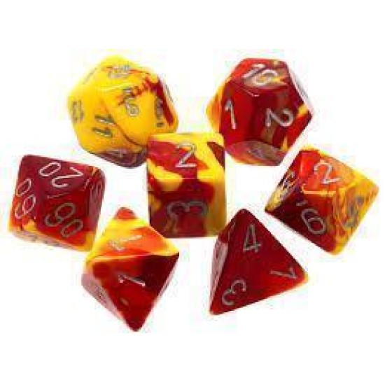 Chessex Gemini Polyhedral 7-Die Set - Red-Yellow With Silver
