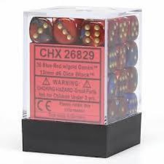 Chessex Gemini 12Mm D6 Dice Blocks With Pips Dice Blocks (36 Dice) - Blue-Red With Gold