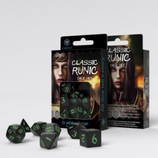 Classic Runic - Black  And  Green Dice Set (7)