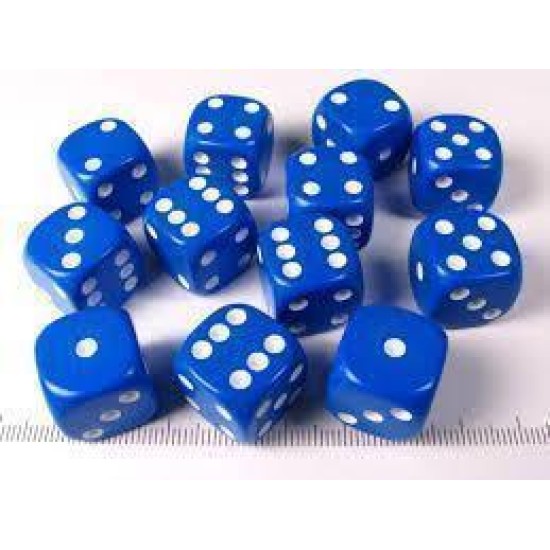 Chessex Opaque 16Mm D6 With Pips Dice Blocks (12 Dice) - Blue With White