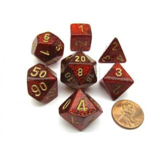 Dice Set Polyhedral Glitter Ruby/Gold D6 (7)