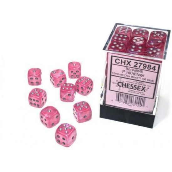 Borealis D6 12Mm Pink/Silver Luminary Dobbelsteen Set (36 Stuks)