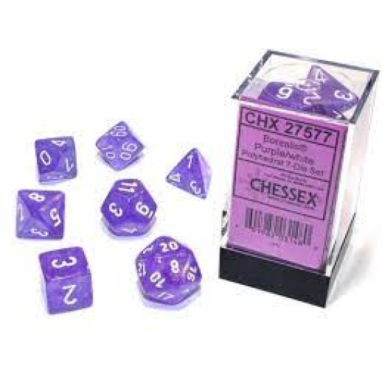 Borealis Polyhedral Purple/White Luminary Dobbelsteen Set (7 Stuks)