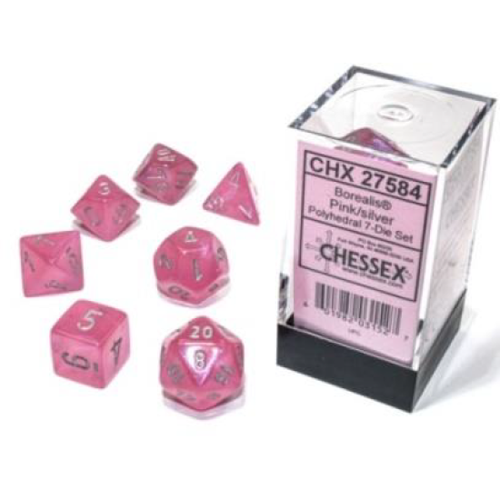 Borealis Polyhedral Pink/Silver Luminary Dobbelsteen Set (7 Stuks)