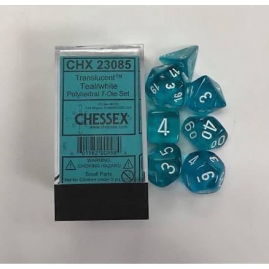Dice Set Translucent Polyhedral Teal/White (7)