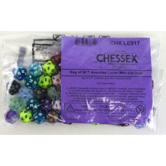 Dice Mini Polyhedral Loose Assorted D20 (50)