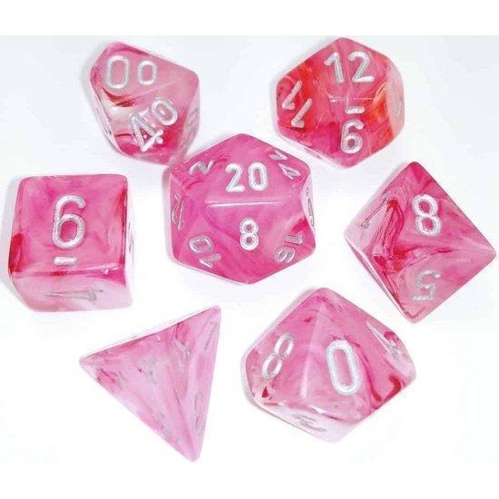 Chessex Ghostly Glow 7-Die Set - Pink With Silver