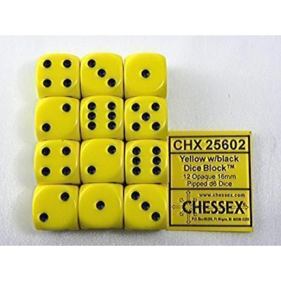 Dice Set Opa Poly Yellowith Black 16Mm (12)