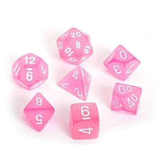 Chessex Frosted Polyhedral 7-Die Set - Pink With White
