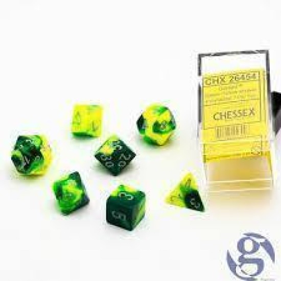 Chessex Gemini Polyhedral 7-Die Set - Green-Yellow With Silver