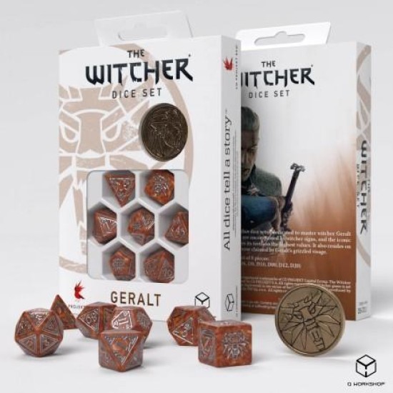 The Witcher Dice Set - Geralt  - The Monster Slayer (7 Stukjes  And  Coin)