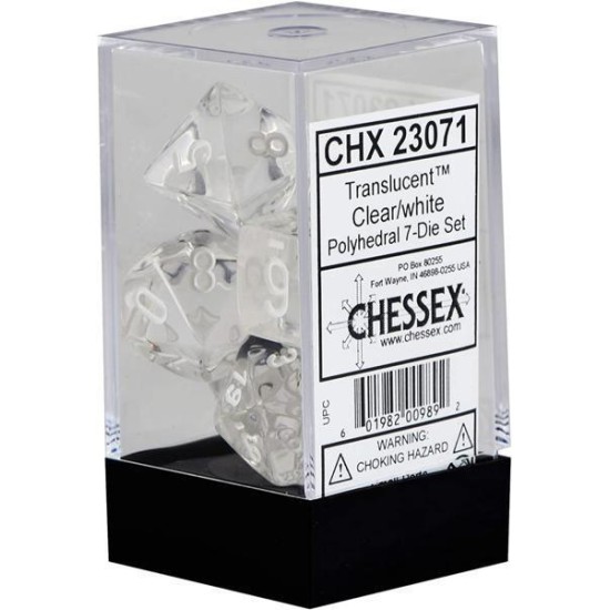 Dice Set Translucent Polyhedral Clear/White (7)