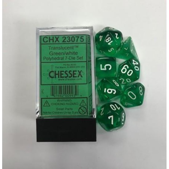 Dice Set Translucent Polyhedral Green/White (7)