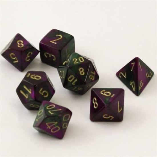 Dice Set Gemi Poly Green-Purple Gold (7)
