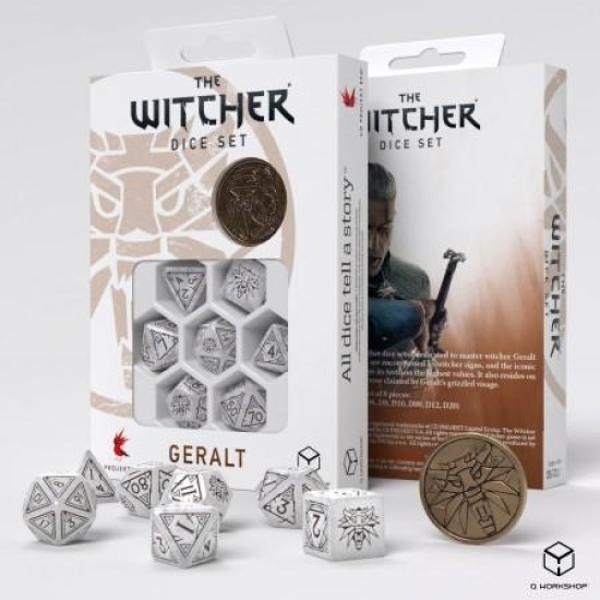 The Witcher Dice Set - Geralt - The White Wolf (7 Stukjes  And  Coin)