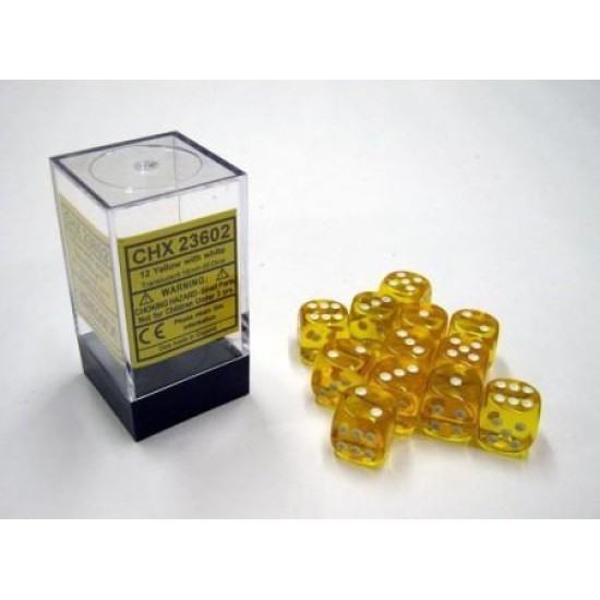 Dice Set Trans Yellowith White 16Mm (12)