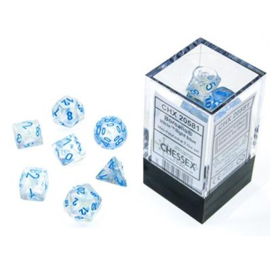 Borealis Mini-Polyhedral Icicle/Light Blue Luminary Dobbelsteen Set (7 Stuks)