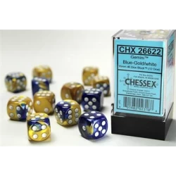 Gemini Blue-Gold/White D6 16Mm Dobbelsteen Set (12 Stuks)