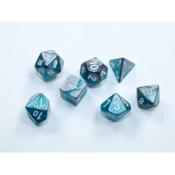 Gemini Mini-Hedral Steel-Teal/White Dobbelsteen Set (7 Stuks)