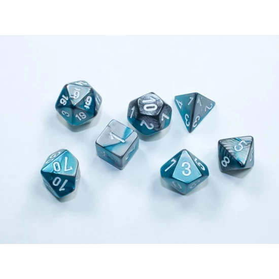 Gemini Mini-Hedral Steel-Teal/White Dobbelsteen Set (7 Stuks)