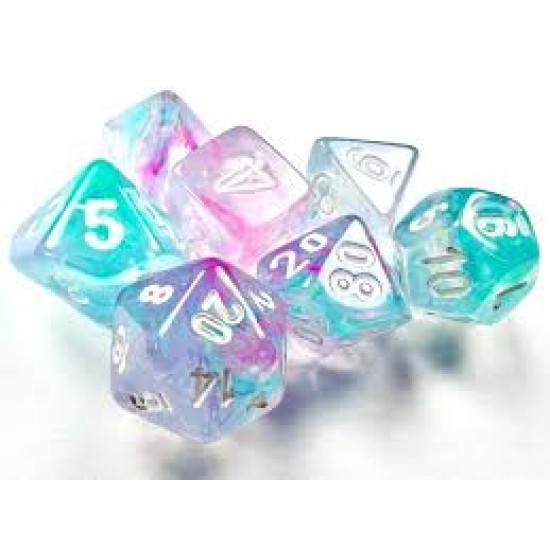 Nebula Mini-Polyhedral Wisteria/White  Dobbelsteen Set (7 Stuks)