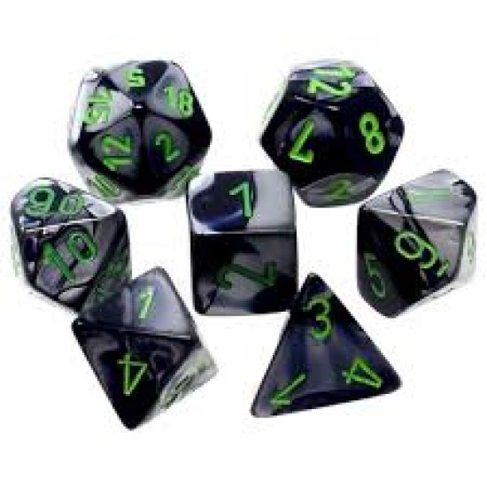 Gemini Mini-Polyhedral Black-Grey/Green  Dobbelsteen Set (7 Stuks)