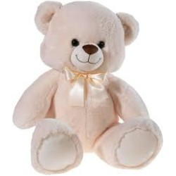 Beer Zittend Met Strik Creme (55Cm)