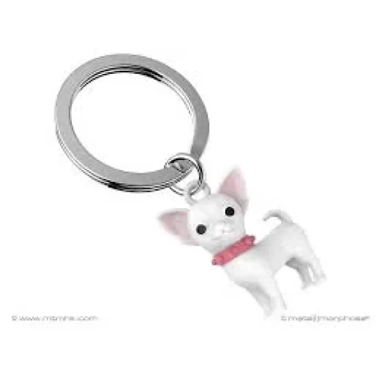Chihuahua Keyring Matt White + Soft Pink